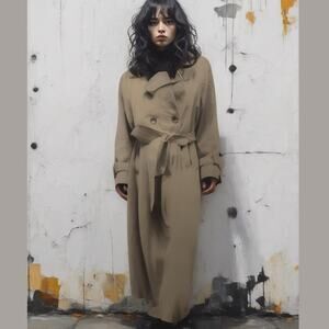 Vintage British Mist Cream Double Breasted Mist Trench Rain Coat Women Size 12